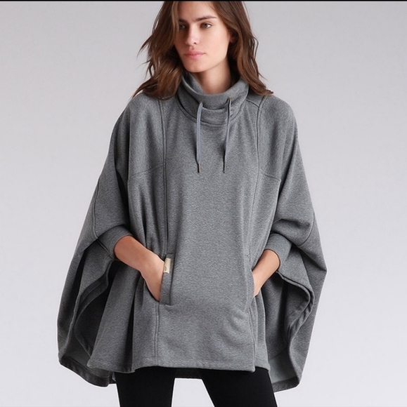 UGG Grey Cowl Neck Blanket Sweater Poncho Cape Kangaroo Pocket Loose soft lounge